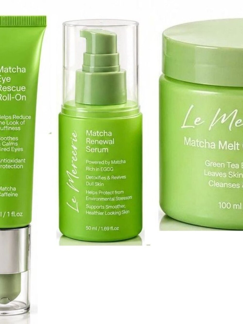 Le Mercerie Matcha 3-Pc Set: Balm + Renewal Serum + Eye Rescue Roll-On